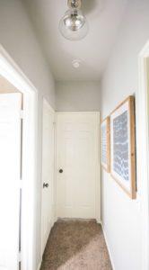 Quick and easy hallway makeover, Navy Artwork. semi flush light, Sherwin Williams Repose Gray
