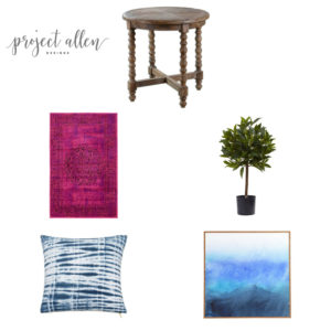 homr decor, home decor ideas, pink rug, bay leaf tree,shibori pillow