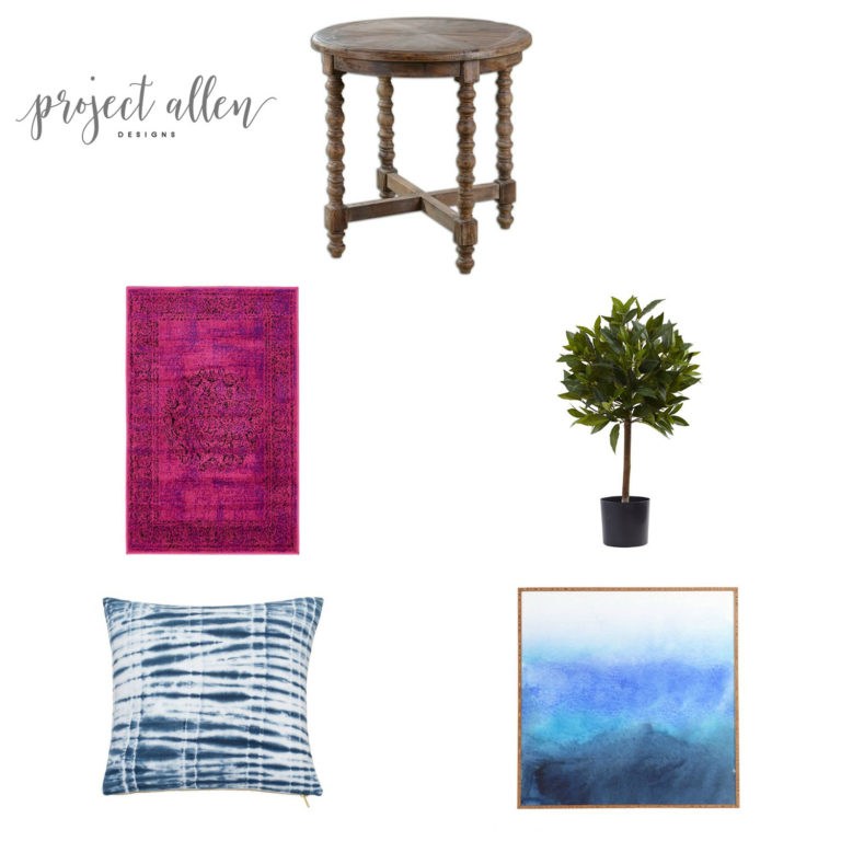 homr decor, home decor ideas, pink rug, bay leaf tree,shibori pillow
