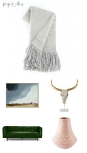 Friday Favorites. home decor ideas, modern decor, leather arm chair, oil paiting print, candle holders, pillows chandlier