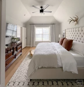 Primary Bedroom | Primary Bedroom Ideas | Modern Main Bedroom | Modern Main Bedroom Design | Simple Neutral Bedroom Ideas | Repose Gray Walls |