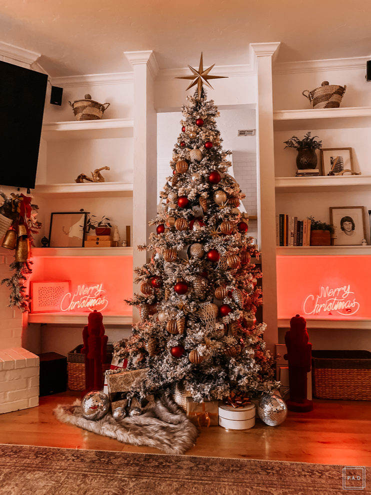 A Modern Christmas living room Decorated with neon sign