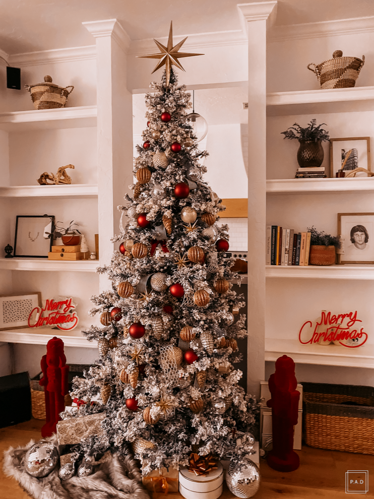 A Modern Christmas living room Decorated with neon sign
